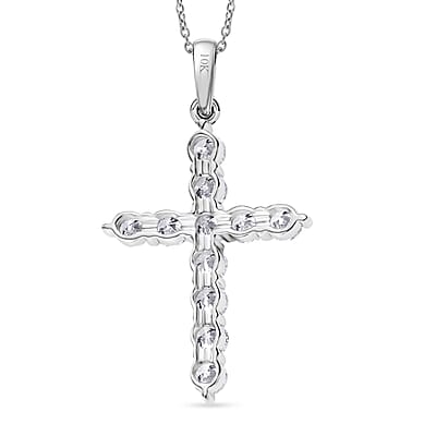 Luxuriant Lab Grown Diamond Jesus Cross Pendant in 10K White Gold with Stainless Steel Necklace 0.60 ctw (20 Inches)