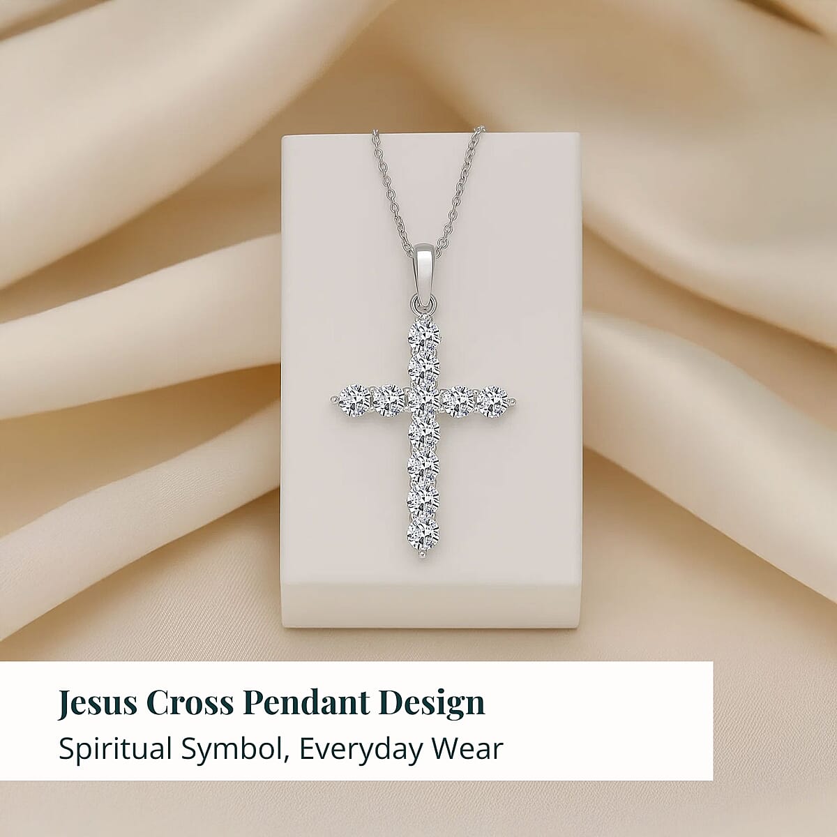 Doorbuster Luxuriant Lab Grown Diamond G-H SI 0.60 ctw Jesus Cross Pendant in 10K White Gold with Stainless Steel Necklace 20 Inches image number 5