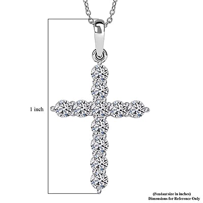 Luxuriant Lab Grown Diamond Jesus Cross Pendant in 10K White Gold with Stainless Steel Necklace 0.60 ctw (20 Inches)