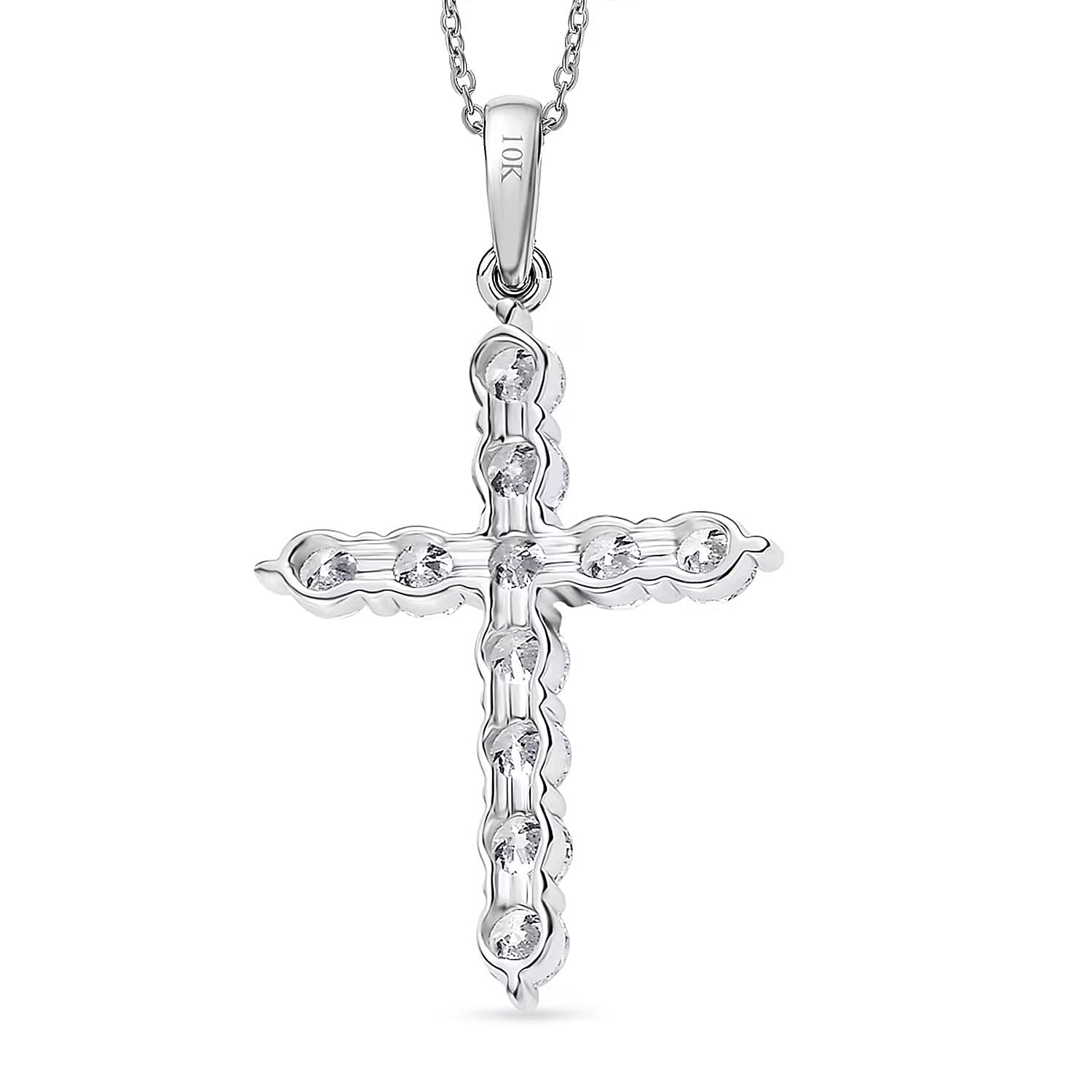 Luxuriant Lab Grown Diamond Jesus Cross Pendant in 10K White Gold with Stainless Steel Necklace 0.60 ctw (20 Inches)