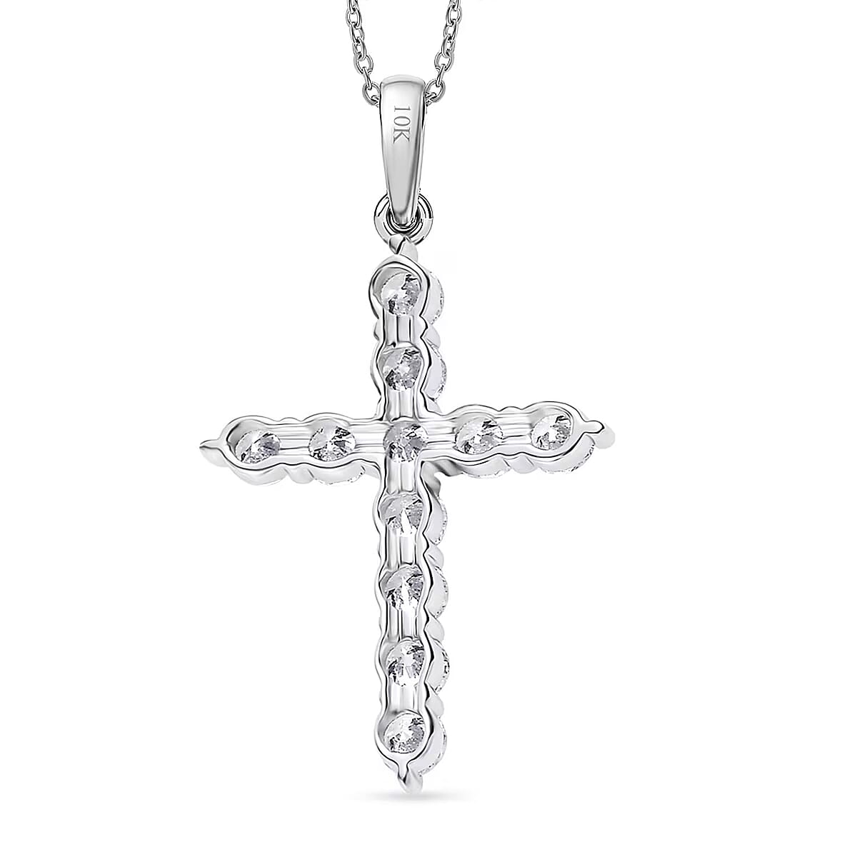 Doorbuster Luxuriant Lab Grown Diamond G-H SI 0.60 ctw Jesus Cross Pendant in 10K White Gold with Stainless Steel Necklace 20 Inches image number 7