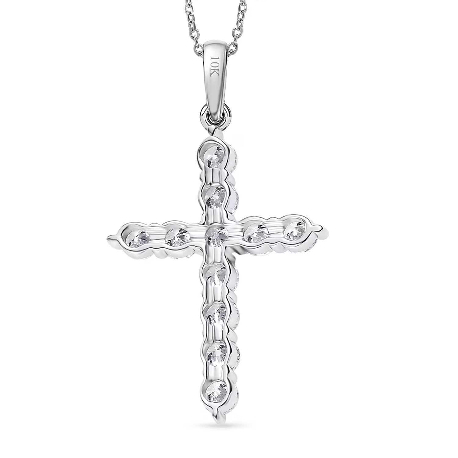 Luxuriant Lab Grown Diamond Jesus Cross Pendant in 10K White Gold with Stainless Steel Necklace 0.60 ctw (20 Inches)