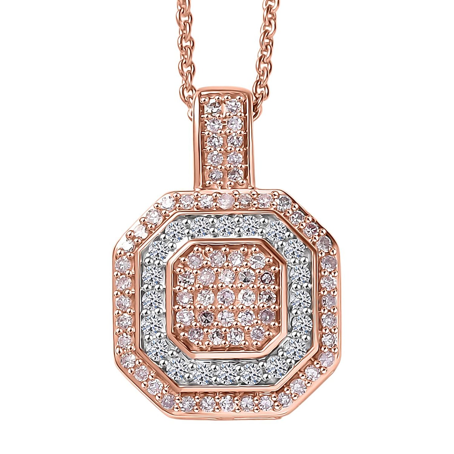 Luxoro Natural Pink and White Diamond I2 0.50 ctw Pendant Necklace in 10K Rose Gold 20 Inches