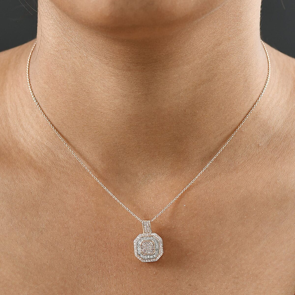 Luxoro Natural Pink and White Diamond I2 0.50 ctw Pendant Necklace in 10K Rose Gold 20 Inches image number 2