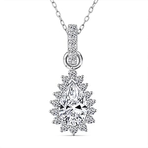 Doorbuster Luxuriant Lab Grown Diamond E-F VS 1.50 ctw Snowdrop Halo Pendant Necklace in Rhodium Over Sterling Silver 20 Inches