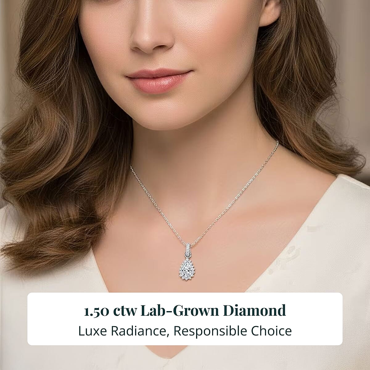 Doorbuster Luxuriant Lab Grown Diamond E-F VS 1.50 ctw Snowdrop Halo Pendant Necklace in Rhodium Over Sterling Silver 20 Inches image number 1