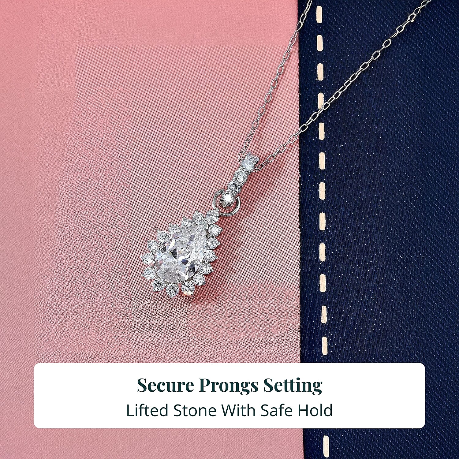  Luxuriant Lab Grown Diamond E-F VS 1.50 ctw Snowdrop Halo Pendant Necklace in Rhodium Over Sterling Silver 20 Inches