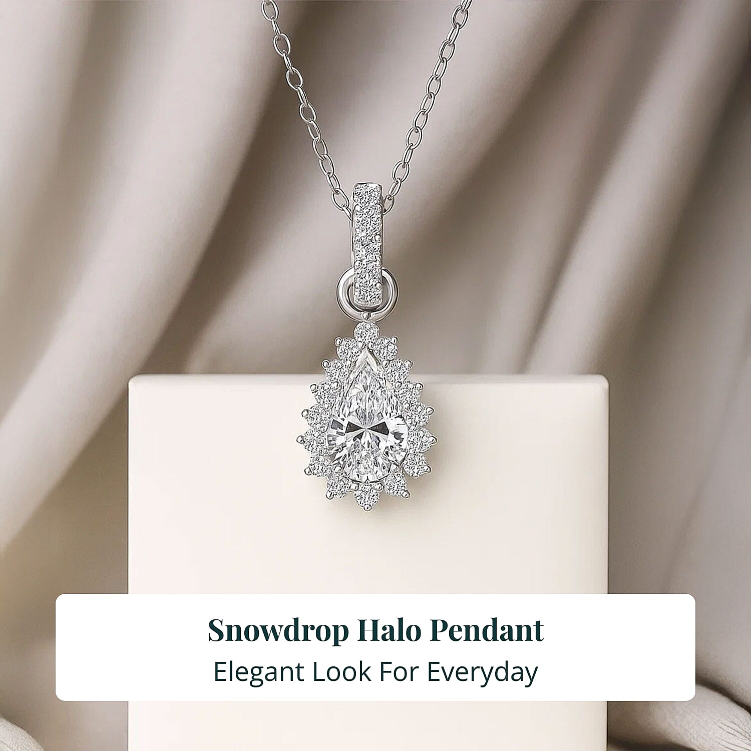  Luxuriant Lab Grown Diamond E-F VS 1.50 ctw Snowdrop Halo Pendant Necklace in Rhodium Over Sterling Silver 20 Inches