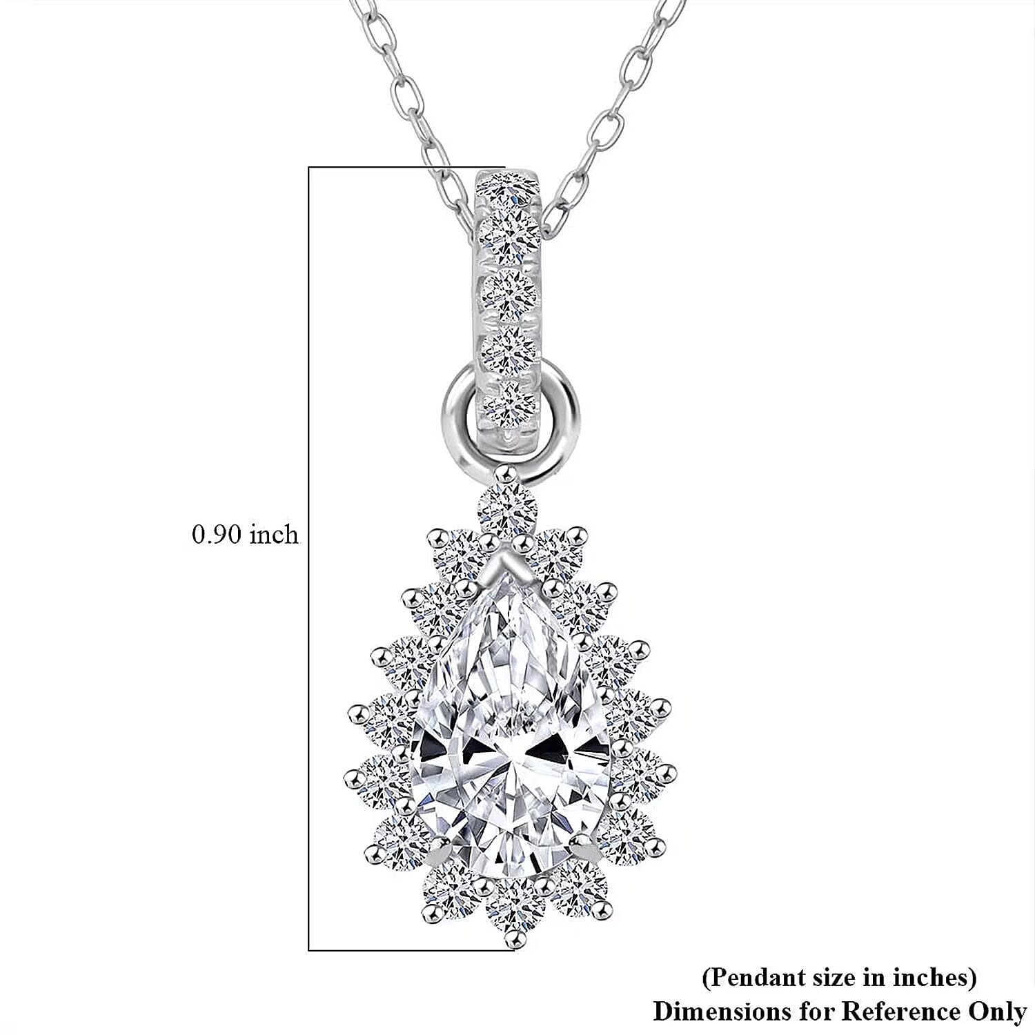  Luxuriant Lab Grown Diamond E-F VS 1.50 ctw Snowdrop Halo Pendant Necklace in Rhodium Over Sterling Silver 20 Inches