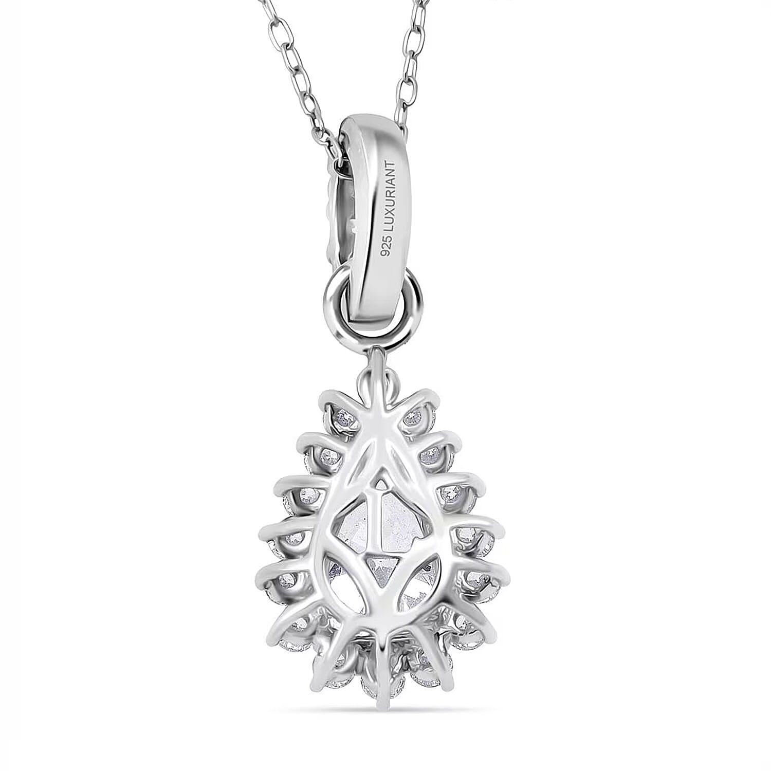  Luxuriant Lab Grown Diamond E-F VS 1.50 ctw Snowdrop Halo Pendant Necklace in Rhodium Over Sterling Silver 20 Inches