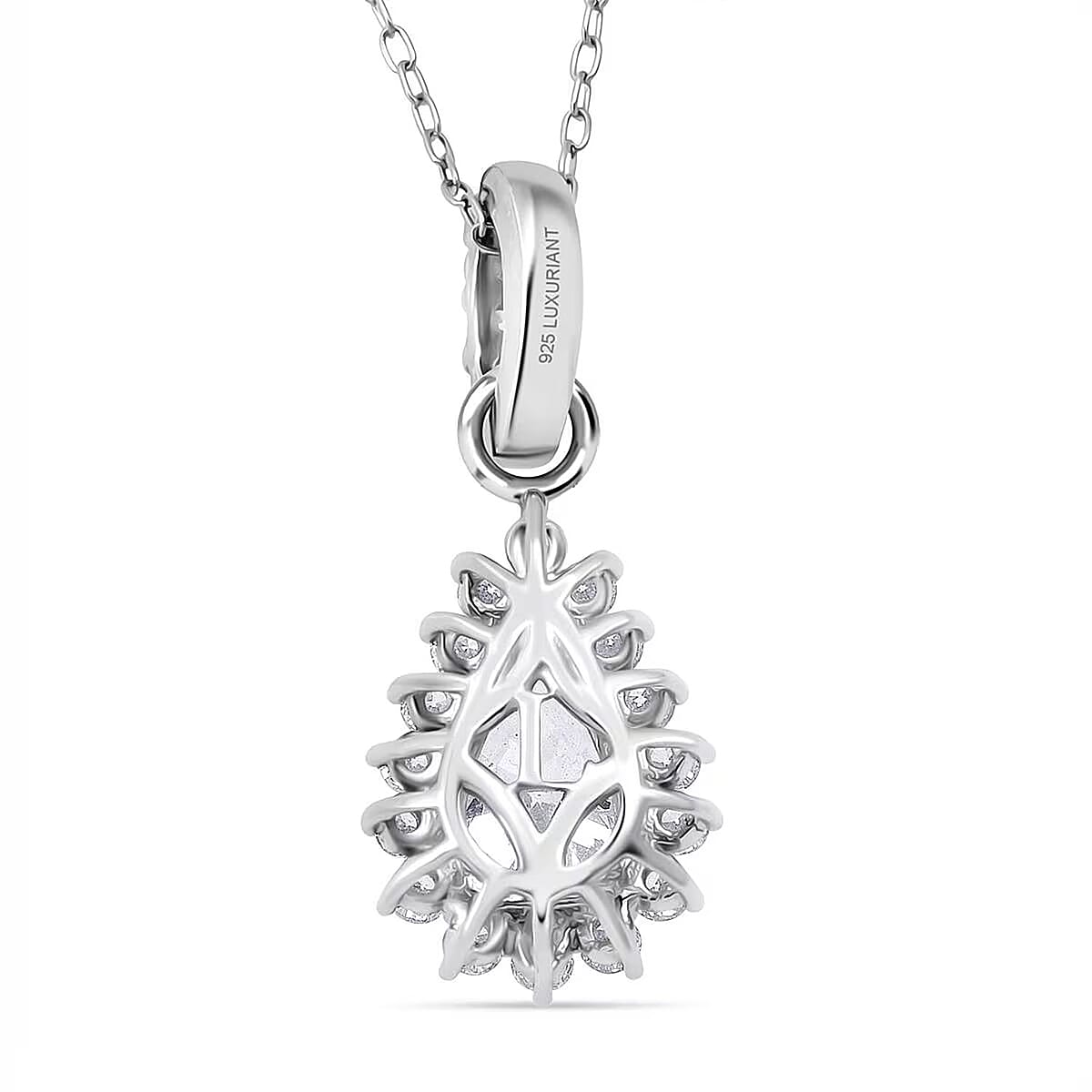 Doorbuster Luxuriant Lab Grown Diamond E-F VS 1.50 ctw Snowdrop Halo Pendant Necklace in Rhodium Over Sterling Silver 20 Inches image number 7