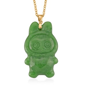 Green Jade (D) 45.00 ctw Carved Mikubu Pendant Necklace in 14K YG Over Sterling Silver 20 Inches