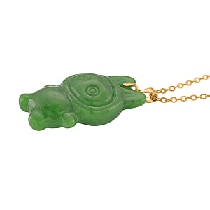 Green Jade (D) 45.00 ctw Carved Mikubu Pendant Necklace in 14K YG Over Sterling Silver 20 Inches