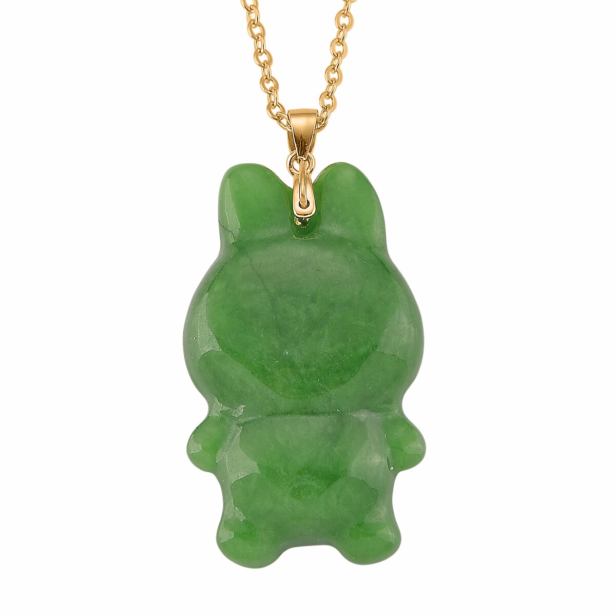 Green Jade (D) 45.00 ctw Carved Mikubu Pendant Necklace in 14K YG Over Sterling Silver 20 Inches