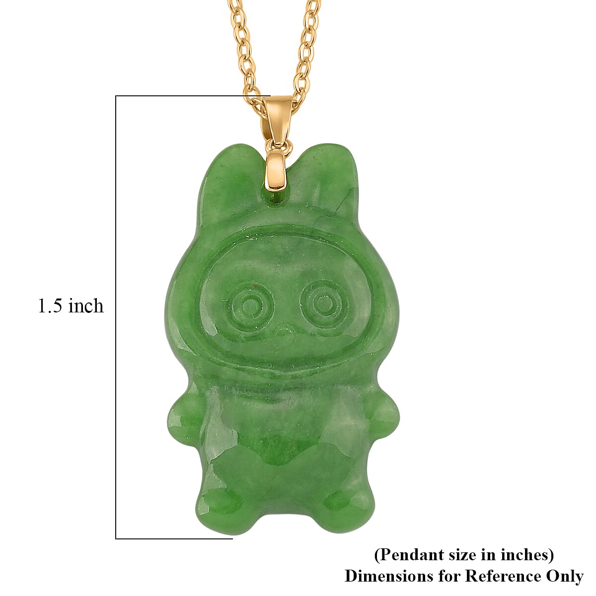 Green Jade (D) 45.00 ctw Carved Mikubu Pendant Necklace in 14K YG Over Sterling Silver 20 Inches