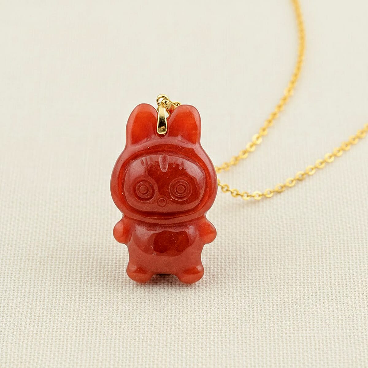 Red Jade (D) 45.00 ctw Carved Mikubu Pendant Necklace in 14K Yellow Gold Over Sterling Silver 20 Inches image number 1