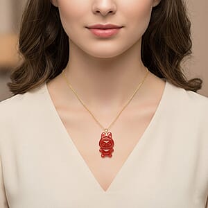 Red Jade (D) 45.00 ctw Carved Mikubu Pendant Necklace in 14K Yellow Gold Over Sterling Silver 20 Inches