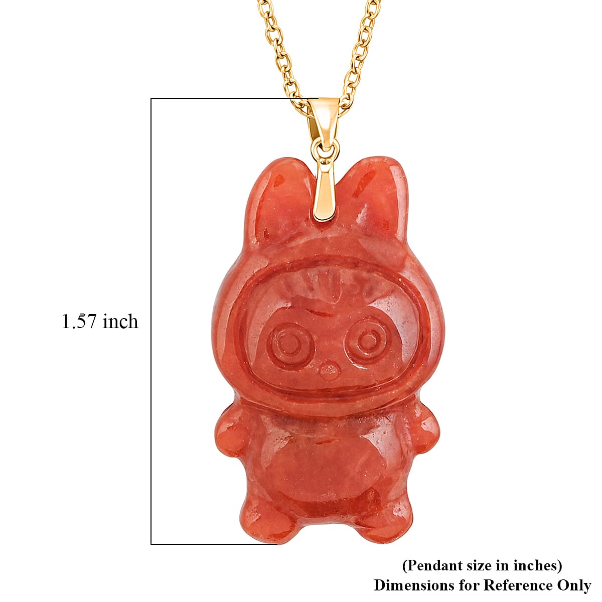 Red Jade (D) 45.00 ctw Carved Mikubu Pendant Necklace in 14K Yellow Gold Over Sterling Silver 20 Inches image number 4