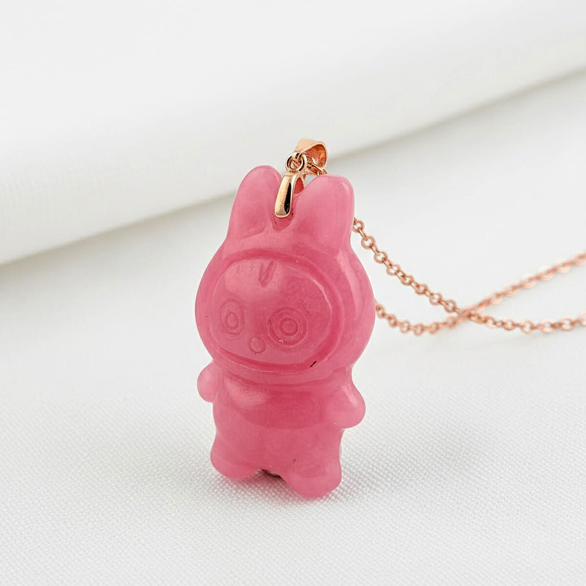 Pink Jade (D) 45.00 ctw Carved Mikubu Pendant Necklace in 14K Rose Gold Over Sterling Silver 20 Inches image number 1