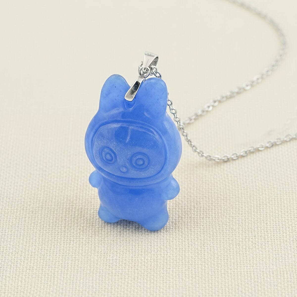 Blue Jade (D) 45.00 ctw Carved Mikubu Pendant Necklace in Rhodium Over Sterling Silver 20 Inches image number 1