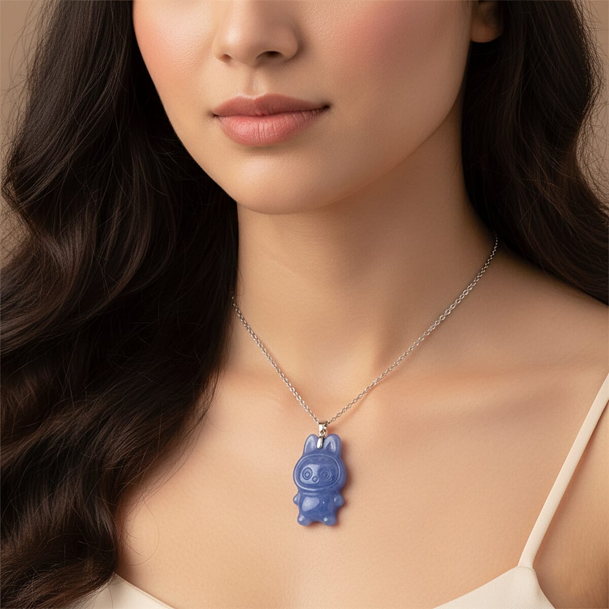 Blue Jade (D) 45.00 ctw Carved Mikubu Pendant Necklace in Rhodium Over Sterling Silver 20 Inches image number 2
