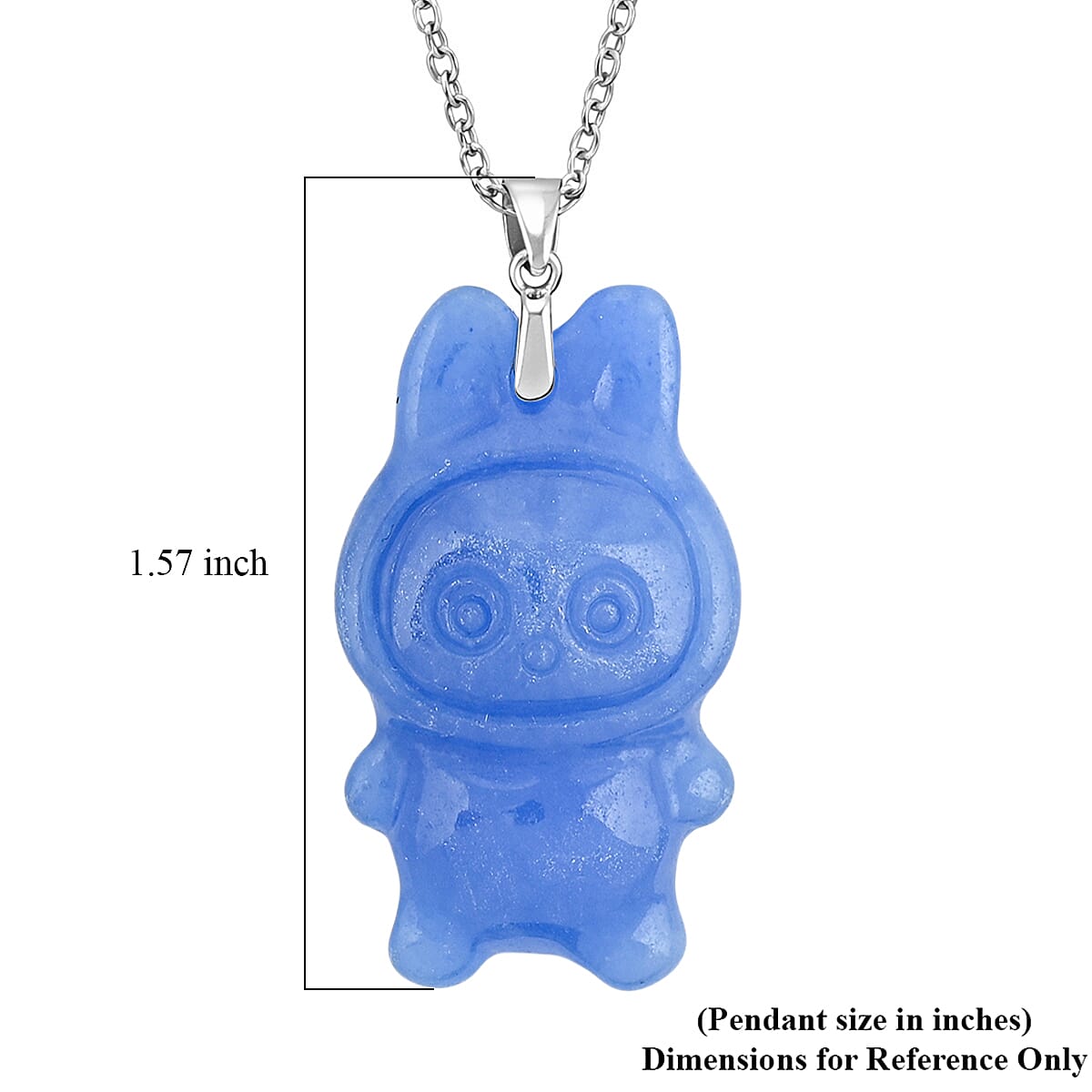 Blue Jade (D) 45.00 ctw Carved Mikubu Pendant Necklace in Rhodium Over Sterling Silver 20 Inches image number 4