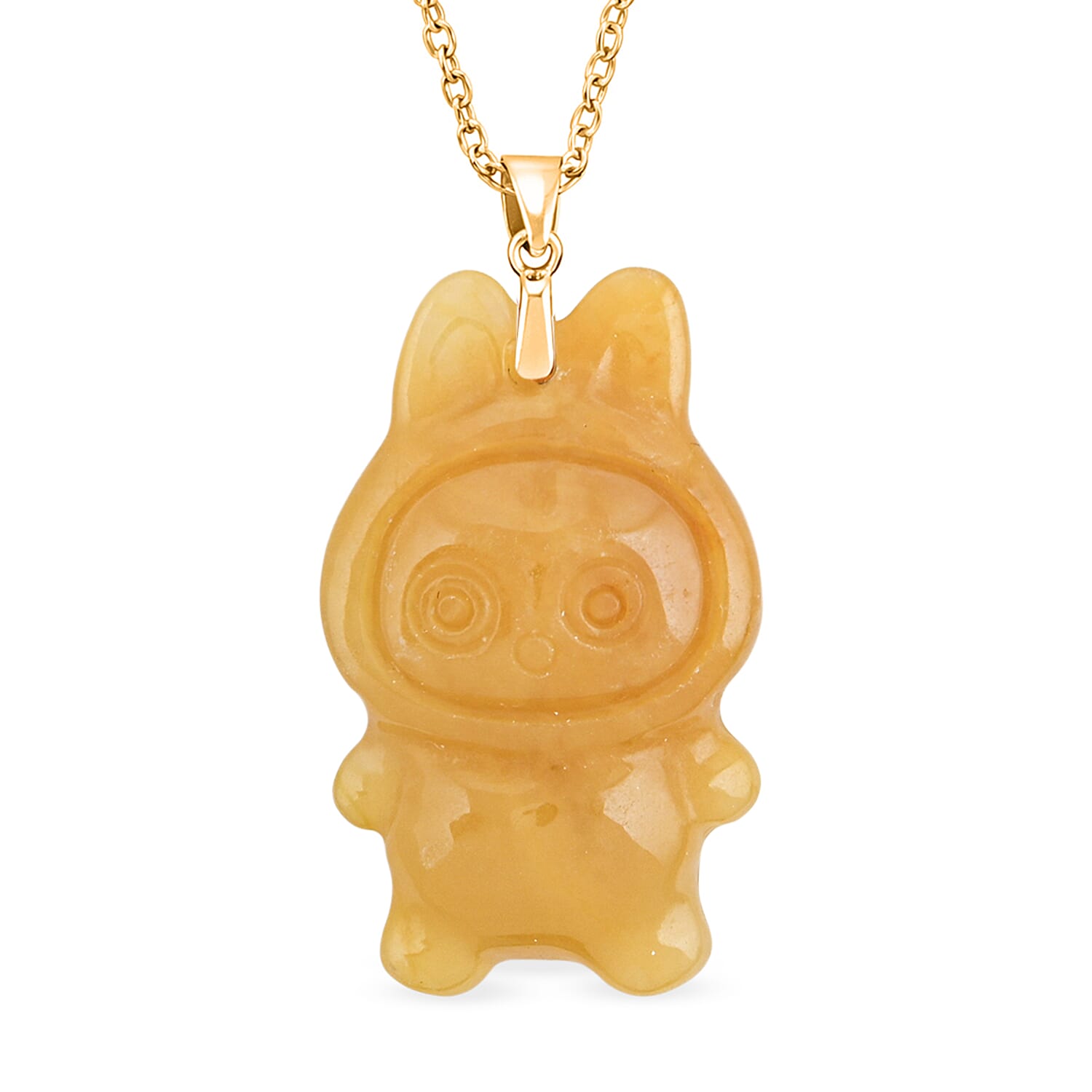 Yellow Jade (D) 45.00 ctw Carved Mikubu Pendant Necklace in 14K Yellow Gold Over Sterling Silver 20 Inches