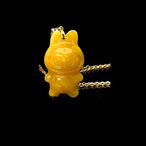 Yellow Jade (D) 45.00 ctw Carved Mikubu Pendant Necklace in 14K Yellow Gold Over Sterling Silver 20 Inches