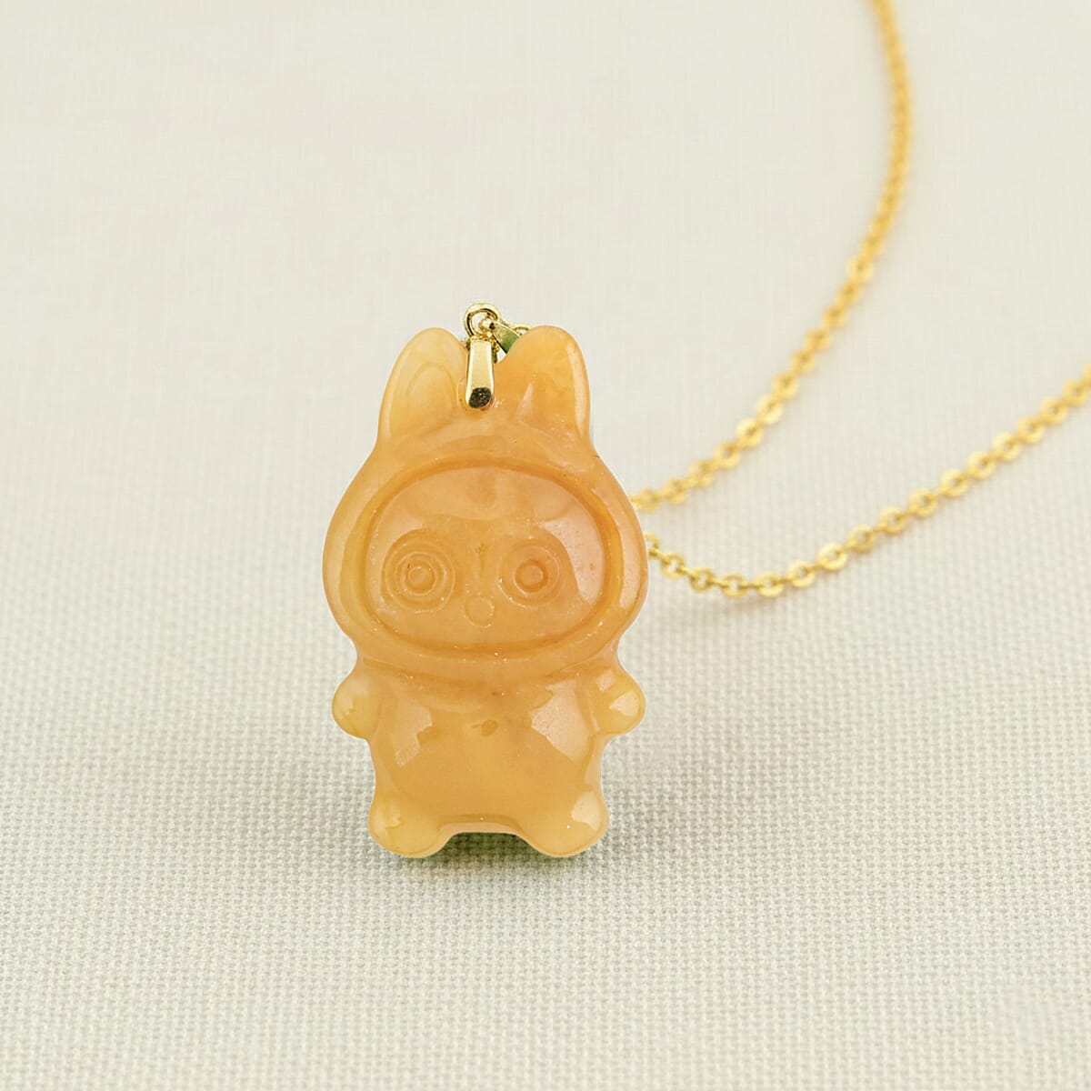 Yellow Jade (D) 45.00 ctw Carved Mikubu Pendant Necklace in 14K Yellow Gold Over Sterling Silver 20 Inches image number 1