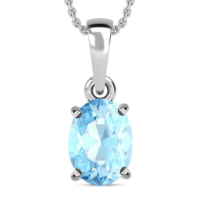 D'Joy Mangoro Aquamarine Pendant Necklace in Platinum Over Sterling Silver 1.00 ctw (20 Inches)