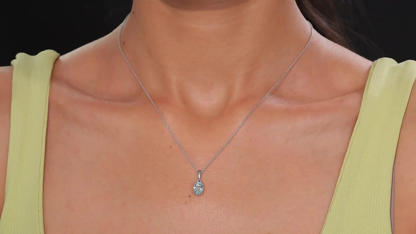 D'Joy Mangoro Aquamarine Pendant Necklace in Platinum Over Sterling Silver 1.00 ctw (20 Inches)