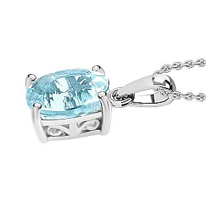 D'Joy Mangoro Aquamarine Pendant Necklace in Platinum Over Sterling Silver 1.00 ctw (20 Inches)