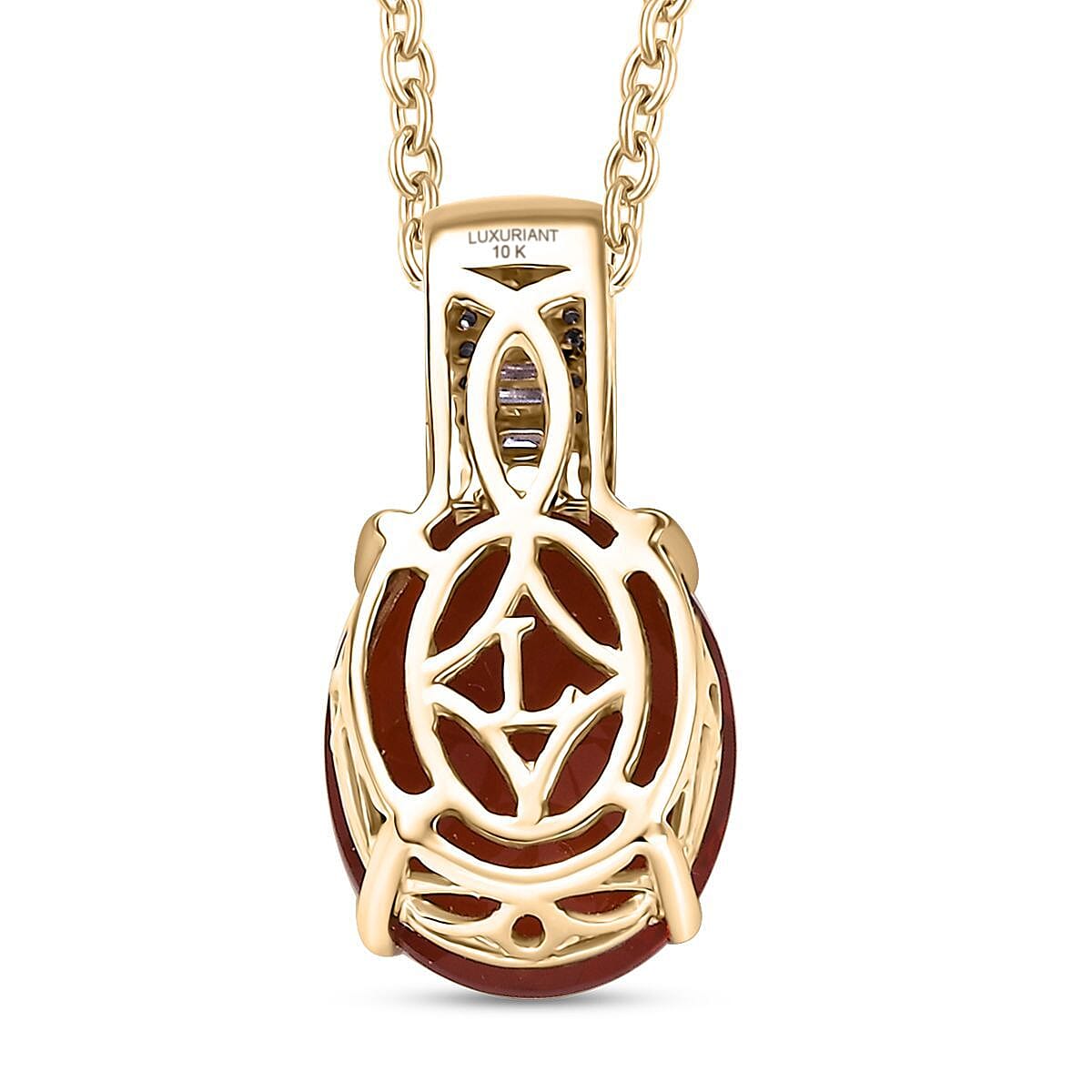 Mexican Cherry Fire Opal and Luxuriant Lab Grown Diamond E-F VS 2.40 ctw Pendant Necklace in 10K Yellow Gold 20 Inches image number 4