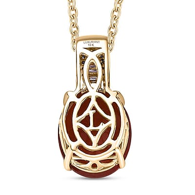 Mexican Cherry Fire Opal and Luxuriant Lab Grown Diamond E-F VS 2.40 ctw Pendant Necklace in 10K Yellow Gold 20 Inches
