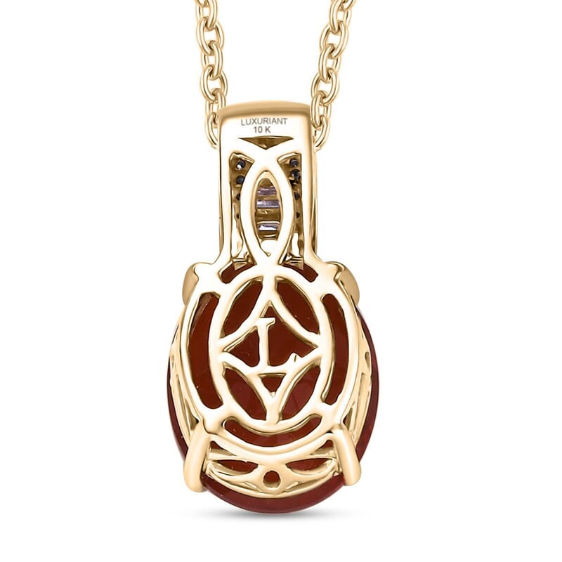 Mexican Cherry Fire Opal and Luxuriant Lab Grown Diamond E-F VS 2.40 ctw Pendant Necklace in 10K Yellow Gold 20 Inches