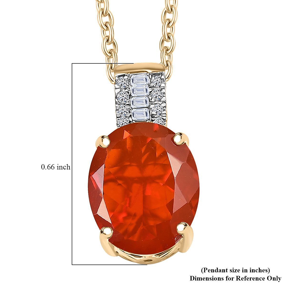 Mexican Cherry Fire Opal and Luxuriant Lab Grown Diamond E-F VS 2.40 ctw Pendant Necklace in 10K Yellow Gold 20 Inches image number 6