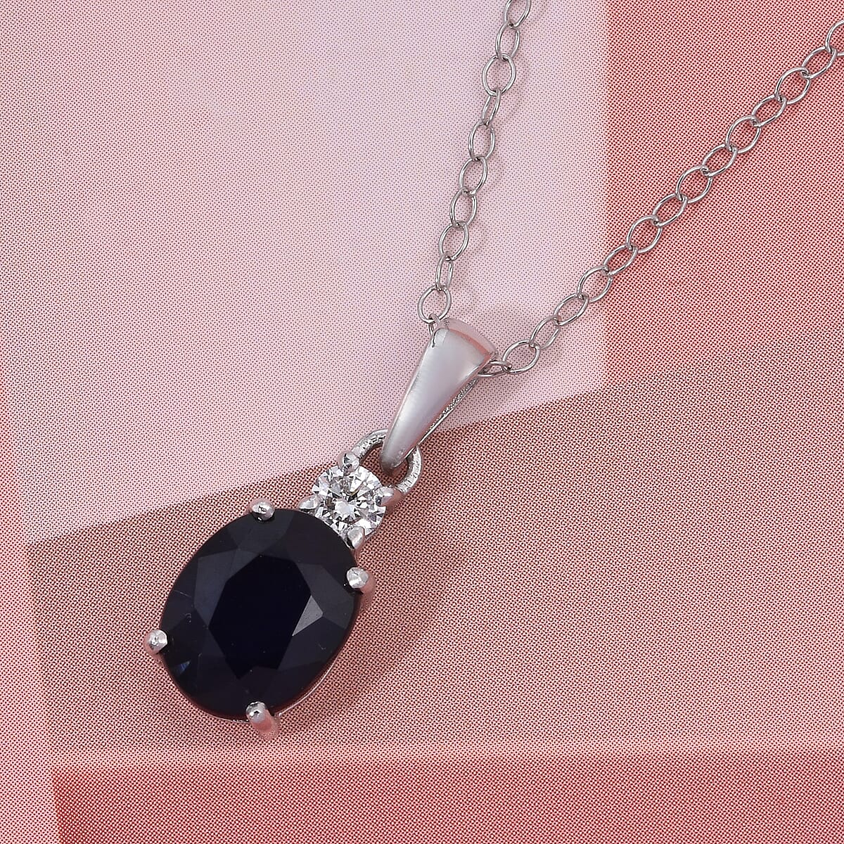 Kanchanaburi Blue Sapphire (DF) and Luxuriant Lab Grown Diamond G-H SI 2.20 ctw Timeless Grace Pendant Necklace 20 Inches in Rhodium Over Sterling Silver image number 1