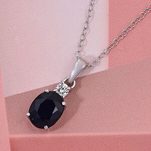 Kanchanaburi Blue Sapphire (DF) and Luxuriant Lab Grown Diamond G-H SI 2.20 ctw Timeless Grace Pendant Necklace 20 Inches in Rhodium Over Sterling Silver