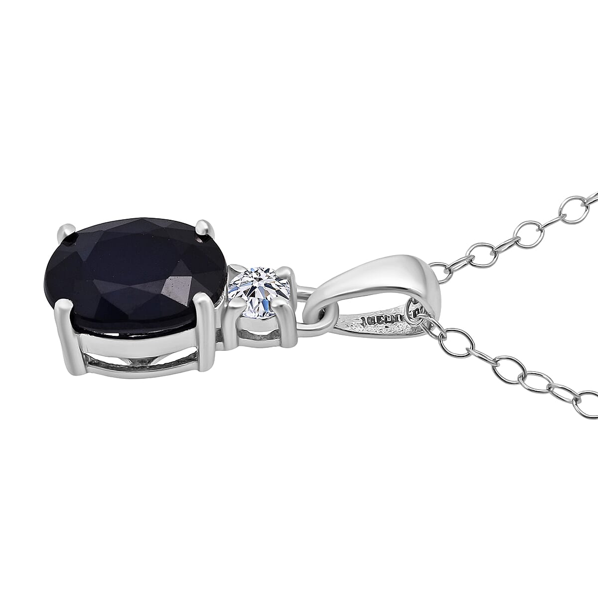 Kanchanaburi Blue Sapphire (DF) and Luxuriant Lab Grown Diamond G-H SI 2.20 ctw Timeless Grace Pendant Necklace 20 Inches in Rhodium Over Sterling Silver image number 3