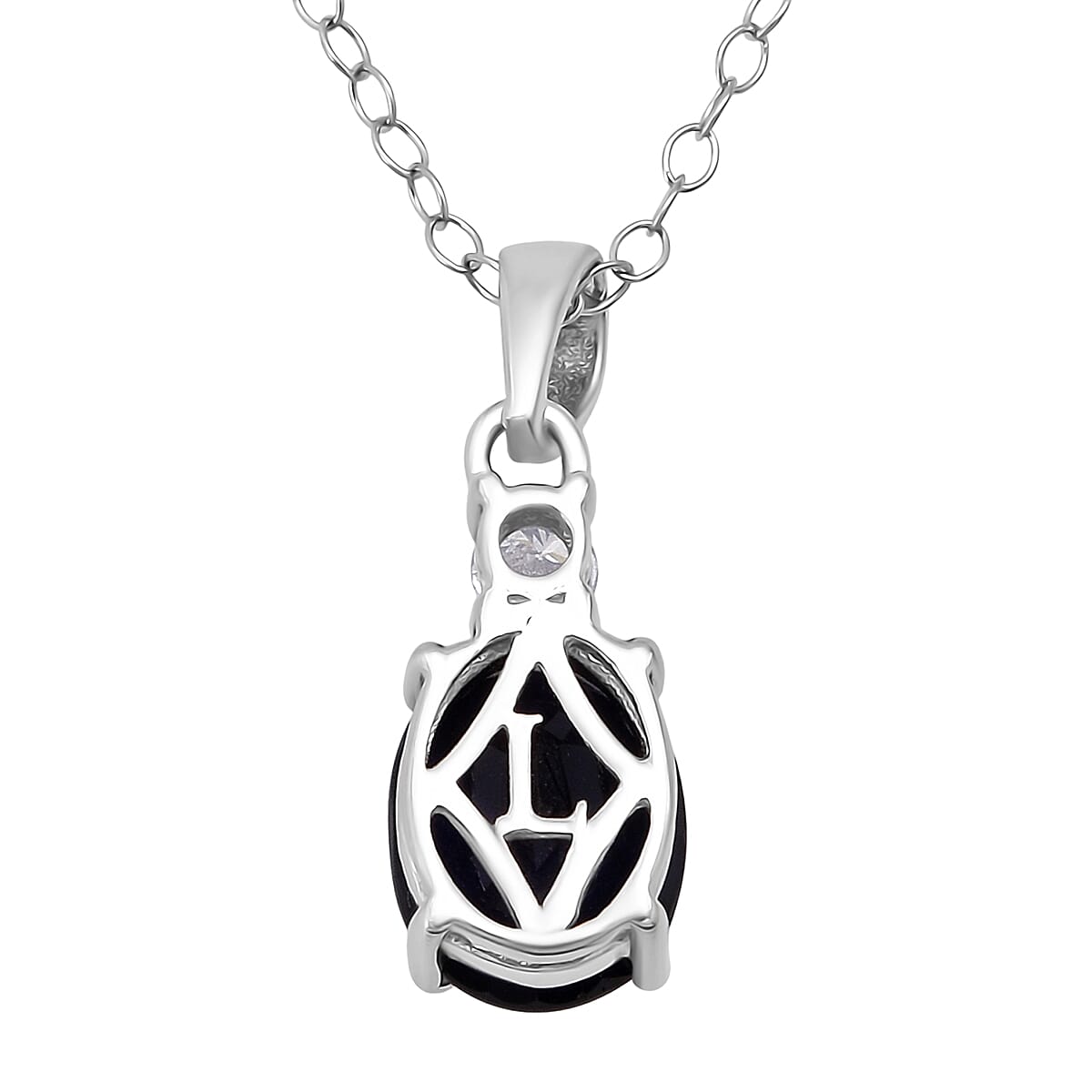 Kanchanaburi Blue Sapphire (DF) and Luxuriant Lab Grown Diamond G-H SI 2.20 ctw Timeless Grace Pendant Necklace 20 Inches in Rhodium Over Sterling Silver