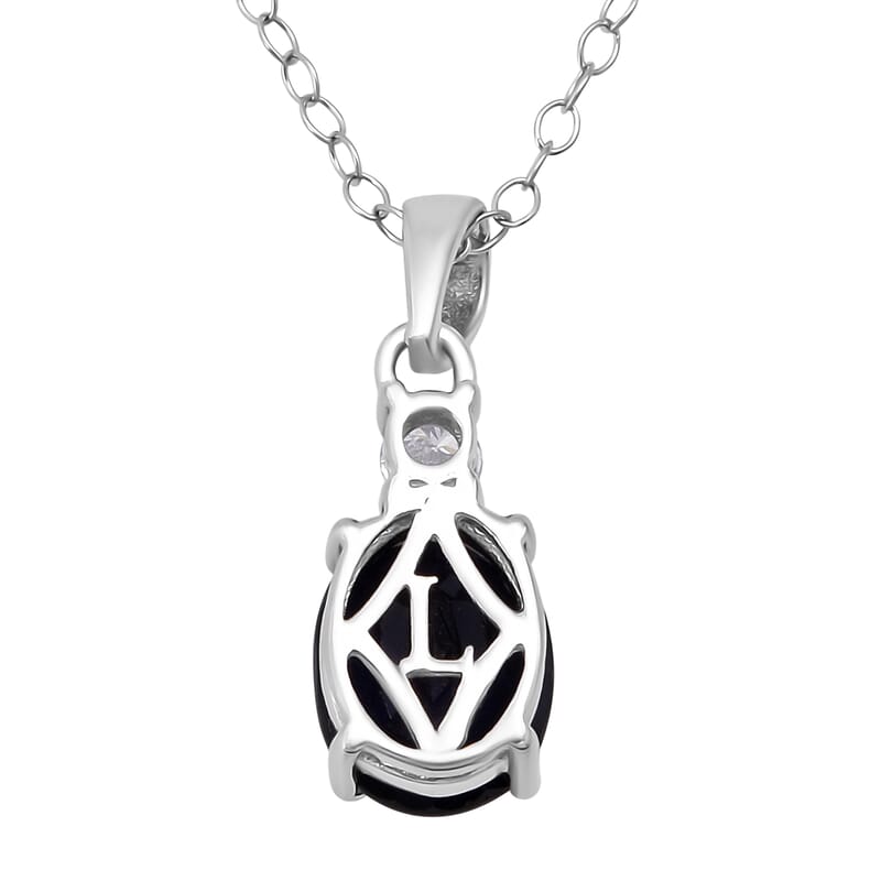 Kanchanaburi Blue Sapphire (DF) and Luxuriant Lab Grown Diamond G-H SI 2.20 ctw Timeless Grace Pendant Necklace 20 Inches in Rhodium Over Sterling Silver