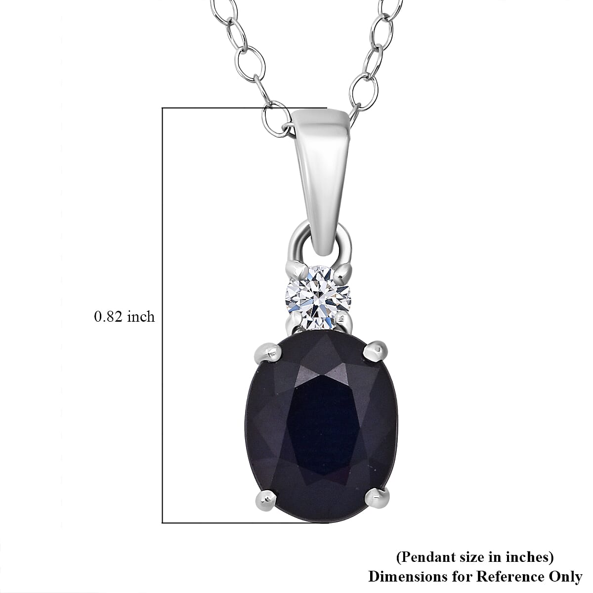 Kanchanaburi Blue Sapphire (DF) and Luxuriant Lab Grown Diamond G-H SI 2.20 ctw Timeless Grace Pendant Necklace 20 Inches in Rhodium Over Sterling Silver
