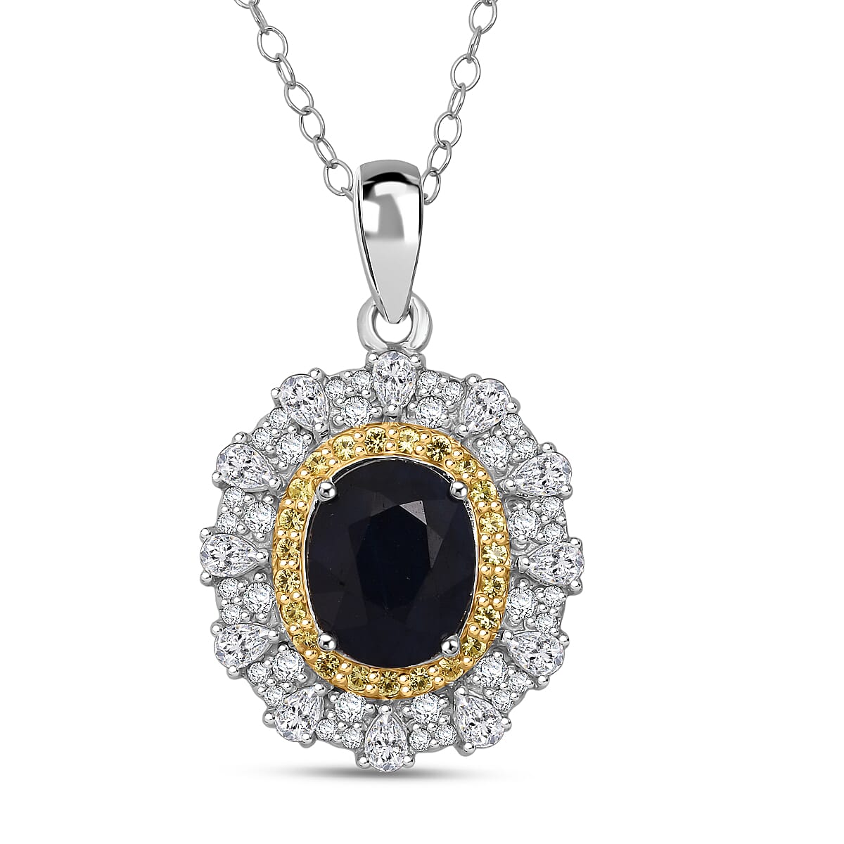 D'Joy Kanchanaburi Blue Sapphire (DF) and Multi Gemstone 4.25 ctw Regal Grace Pendant Necklace 20 Inches in Rhodium Over Sterling Silver image number 0