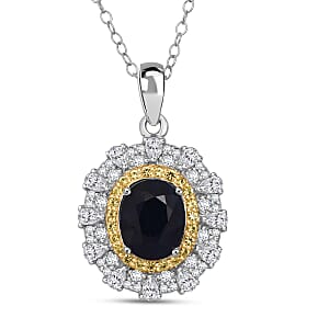 D'Joy Kanchanaburi Blue Sapphire (DF) and Multi Gemstone 4.25 ctw Regal Grace Pendant Necklace 20 Inches in Rhodium Over Sterling Silver
