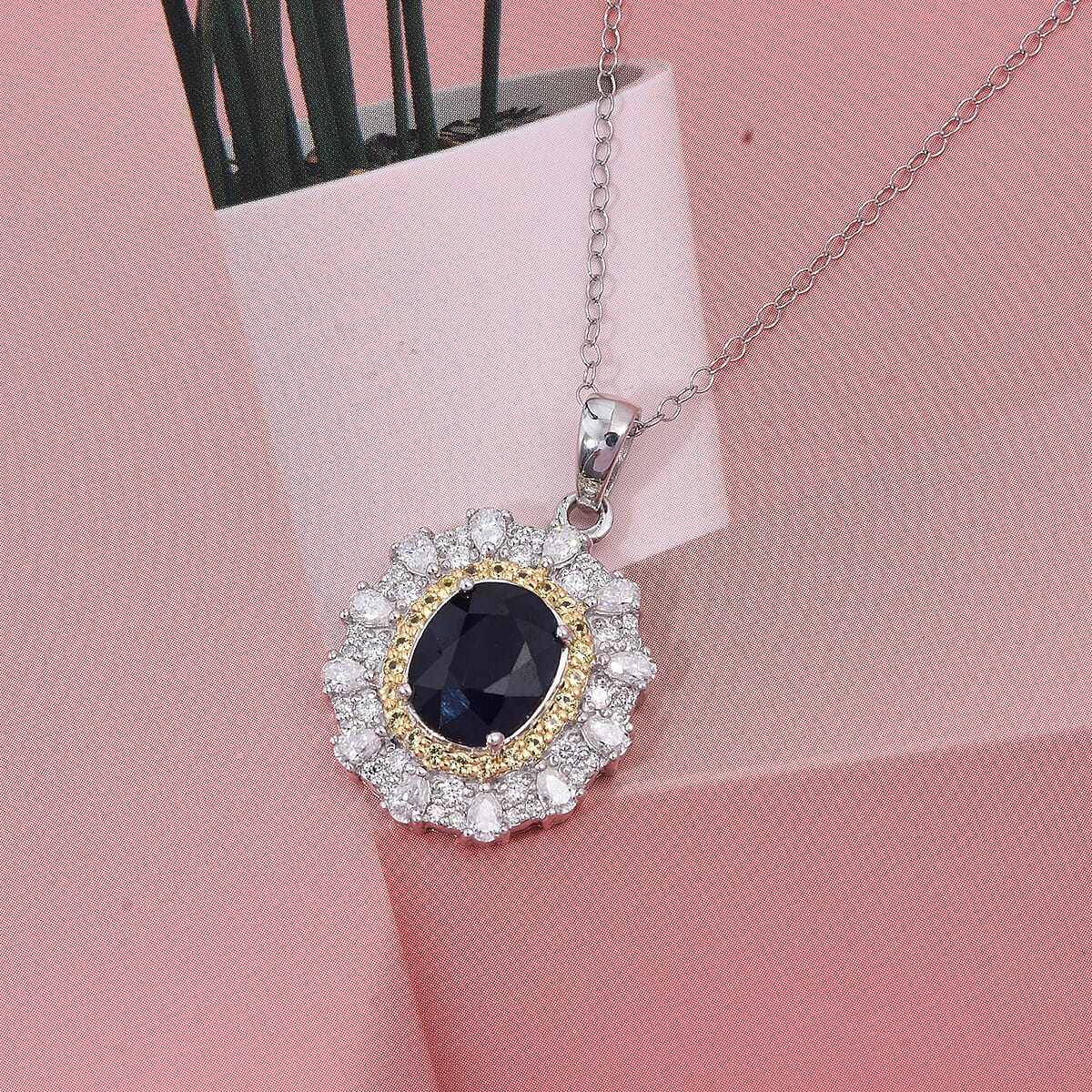 D'Joy Kanchanaburi Blue Sapphire (DF) and Multi Gemstone 4.25 ctw Regal Grace Pendant Necklace 20 Inches in Rhodium Over Sterling Silver image number 1