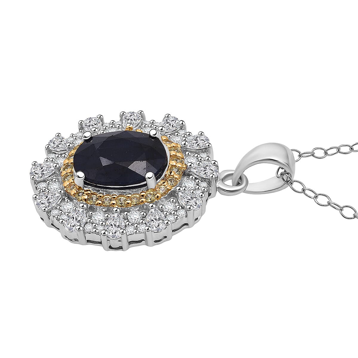 D'Joy Kanchanaburi Blue Sapphire (DF) and Multi Gemstone 4.25 ctw Regal Grace Pendant Necklace 20 Inches in Rhodium Over Sterling Silver image number 3