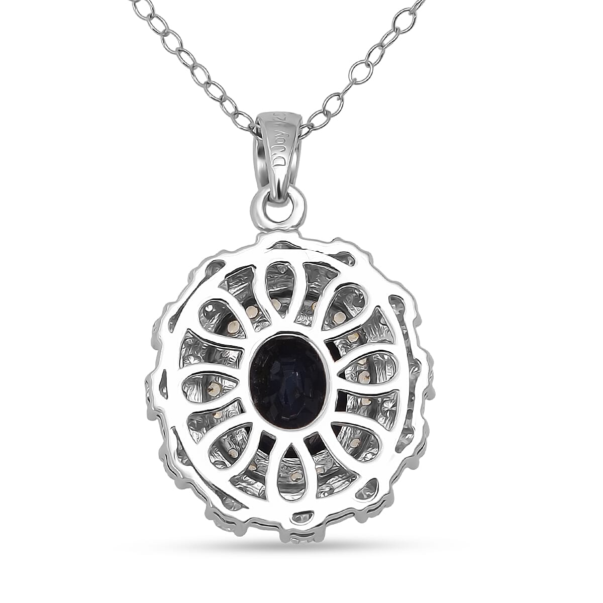 D'Joy Kanchanaburi Blue Sapphire (DF) and Multi Gemstone 4.25 ctw Regal Grace Pendant Necklace 20 Inches in Rhodium Over Sterling Silver