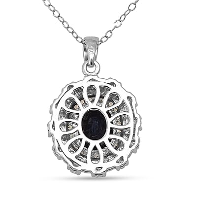 D'Joy Kanchanaburi Blue Sapphire (DF) and Multi Gemstone 4.25 ctw Regal Grace Pendant Necklace 20 Inches in Rhodium Over Sterling Silver