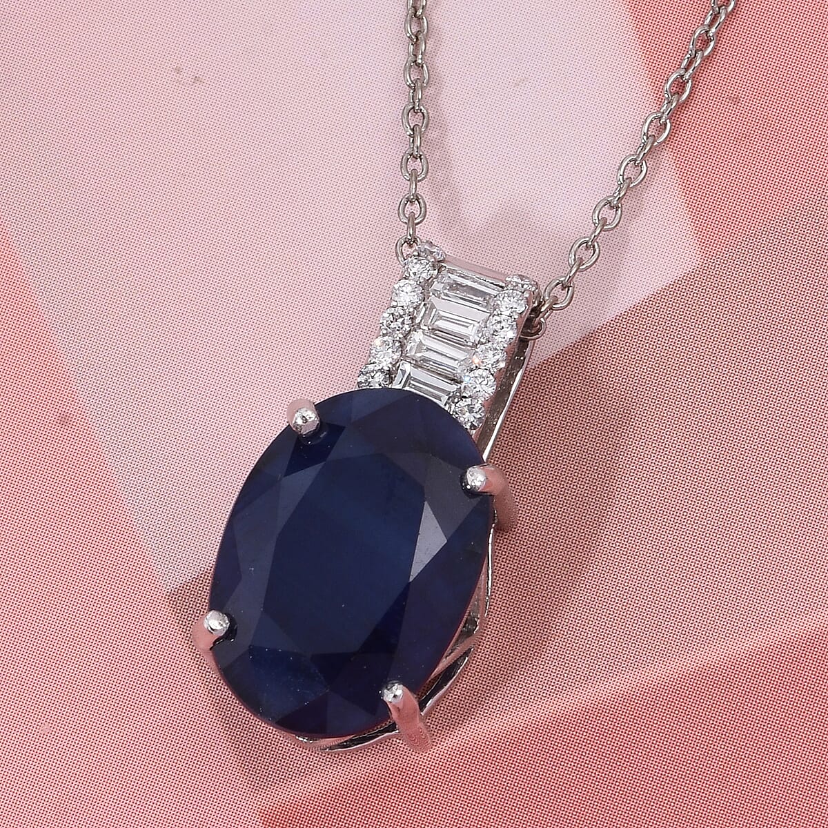 AAA Kanchanaburi Blue Sapphire (DF) and G-H SI Luxuriant Lab Grown Diamond 7.25 ctw Midnight Majesty Pendant Necklace 18 Inches in 10K White Gold  image number 1
