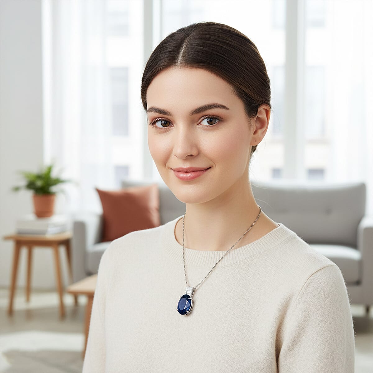 AAA Kanchanaburi Blue Sapphire (DF) and G-H SI Luxuriant Lab Grown Diamond 7.25 ctw Midnight Majesty Pendant Necklace 18 Inches in 10K White Gold  image number 2